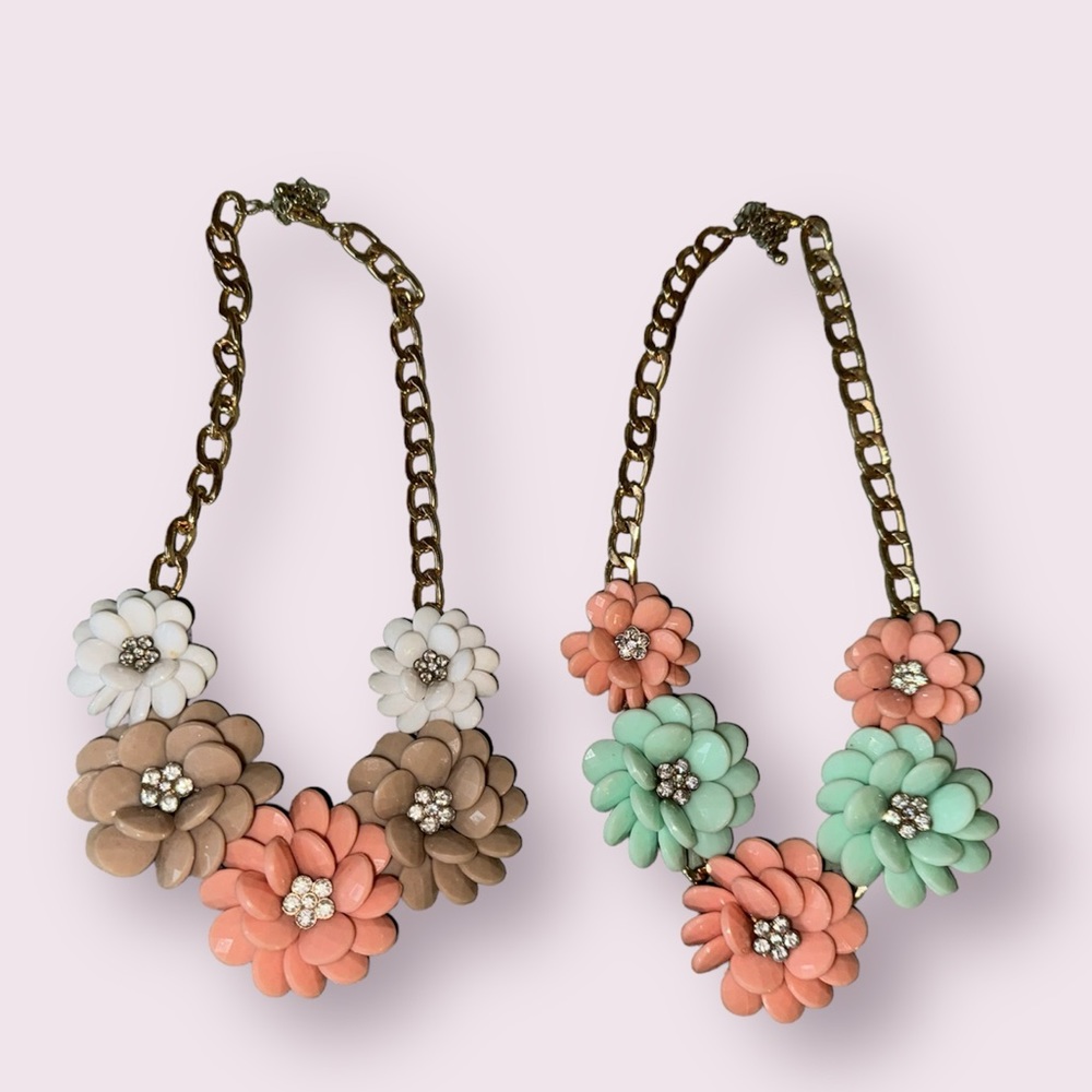 Two Flower Statement Necklaces - image 1